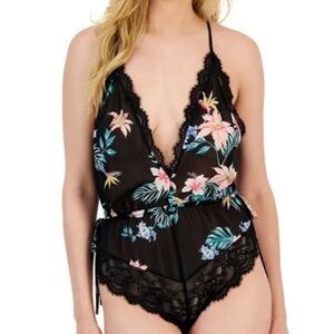 NWT INC International Concepts Floral Bodysuit Lingerie Teddy lace Size M Medium